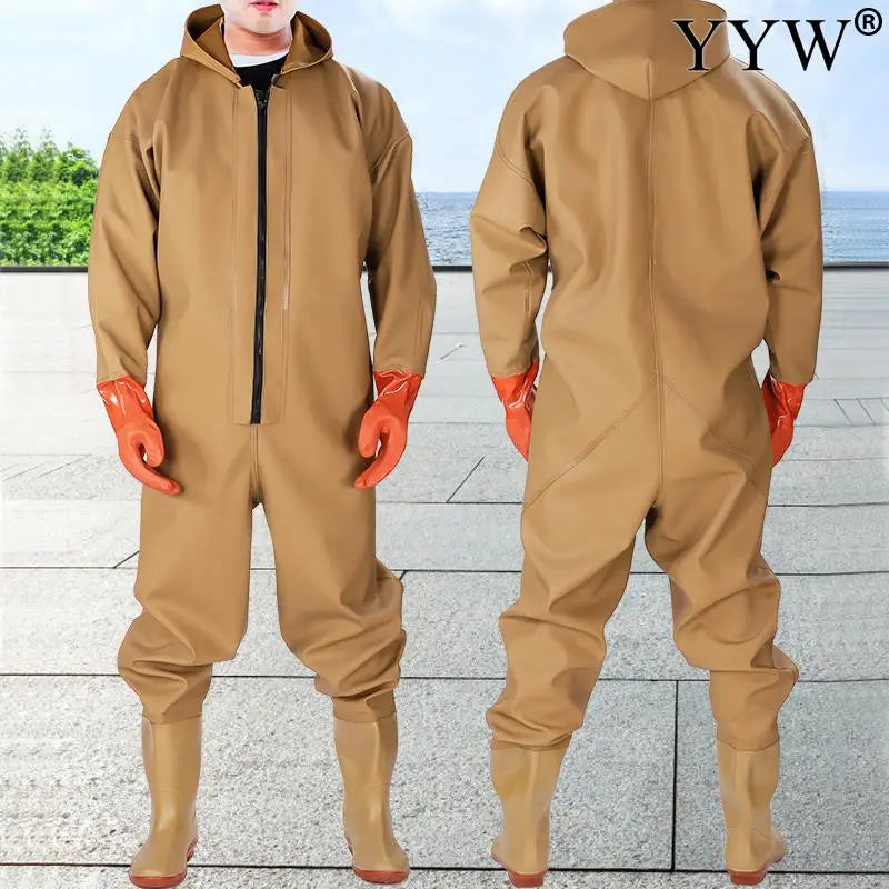   Waterproof PVC & Knitted Wader Pants with Boots - Fishing Gear Suit   