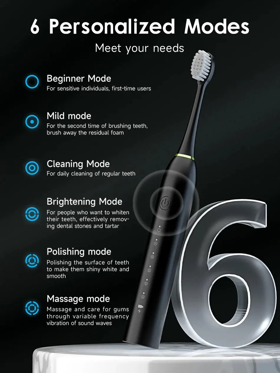  X-3 Sonic Electric Toothbrush USB Rechargeable Tooth Brush For Adult  6 Clean Modes Washable Teeth Whitening and Cleaning Brush 