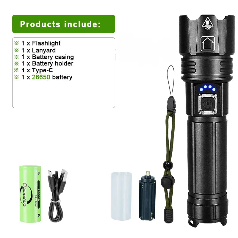   Ultra Powerful LED Flashlight Torch Rechargeable, Waterproof, Durable   