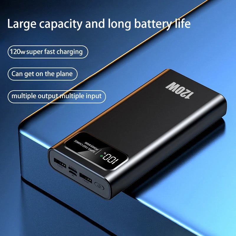   120W Fast Charging Black Power Bank with Dual USB-C and Display   