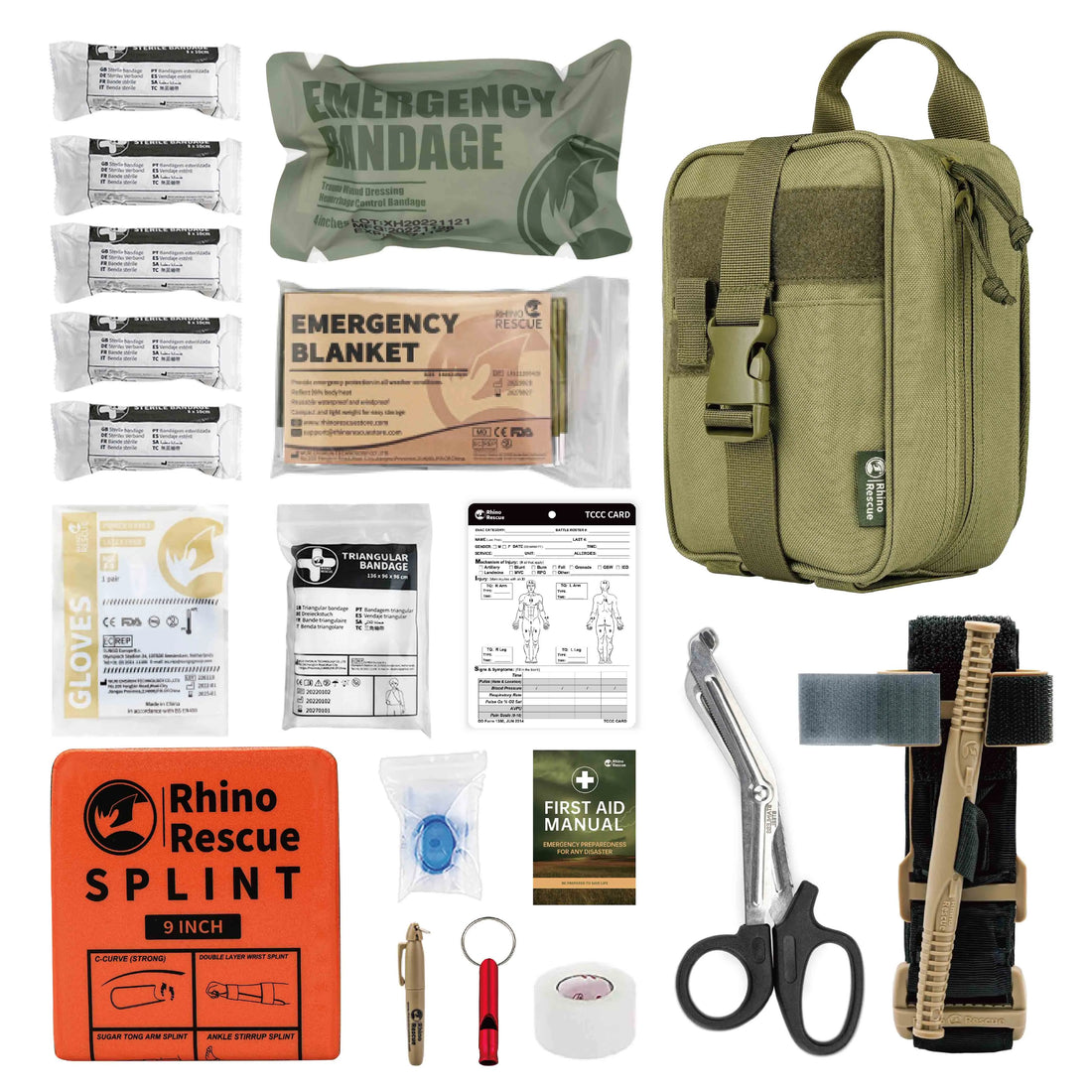  Rhino First Aid Survival Kit Tactical IFAK Pouch Supplied Camping Kit #