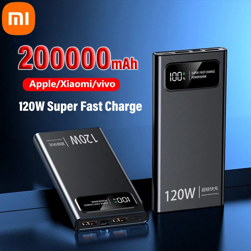   120W Fast Charging Black Power Bank with Dual USB-C and Digital Display   