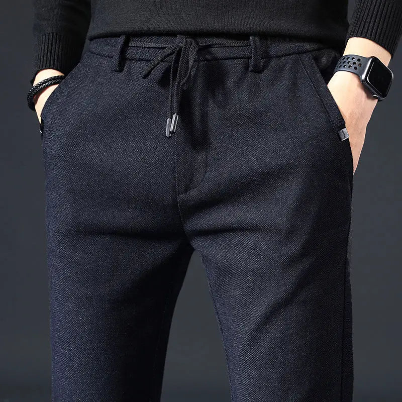  Plus Fleece Thicken Men's Casual Sport Pants Streetwear Fashion Autumn Winter New Male Clothing New Solid Full Straight Trousers 