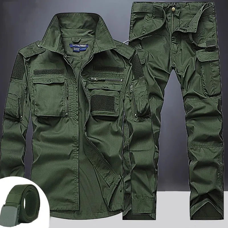  Summer Tactical Sets Mens Outdoor Breathable Multiple Pockets Combat Training Military Long Sleeve Shirts Cargo Pants Suits Male 