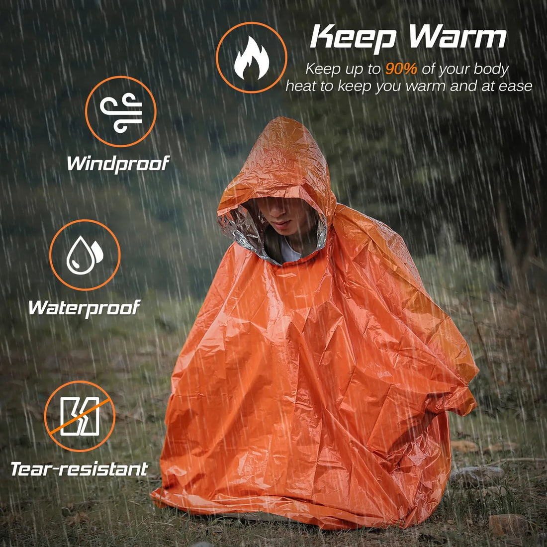  Emergency Waterproof Raincoat Aluminum Film Disposable Poncho Warm Thermal Rainwear Blankets Survival Tools Camping Equipment #