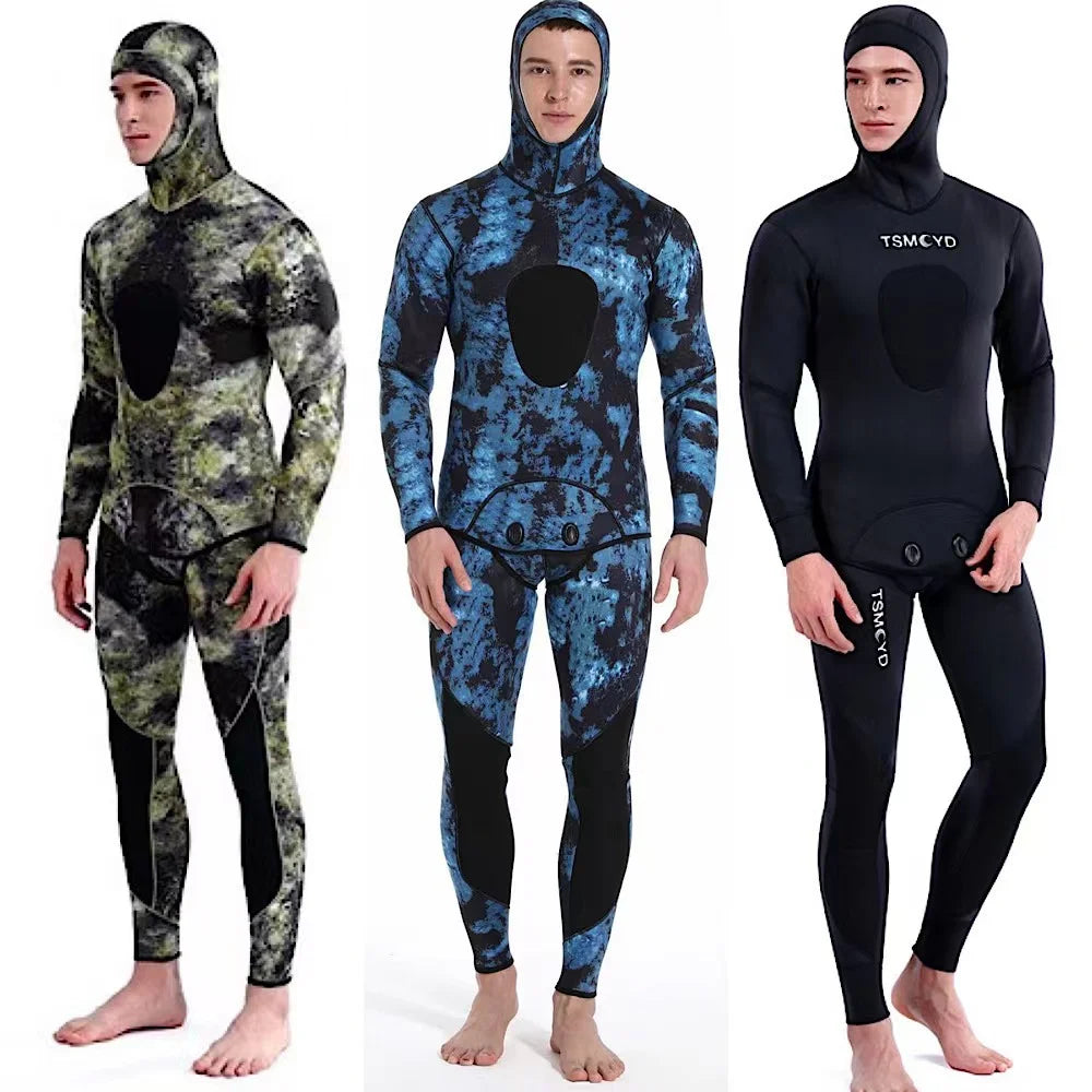   3mm Camouflage Neoprene Diving Suit with Hood - Waterproof Wetsuit   