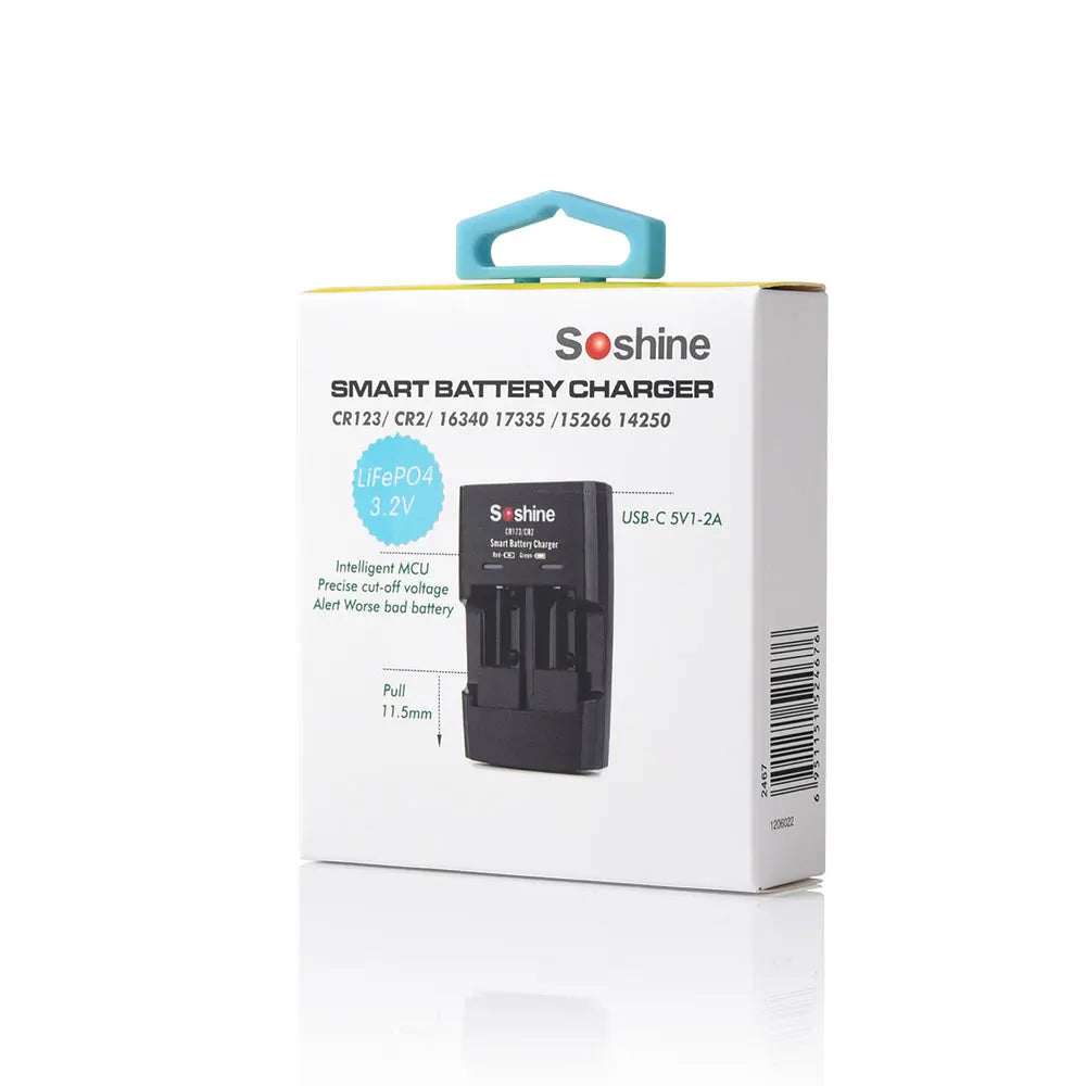   Soshine LiFePO4 RCR123 550mAh Battery and Smart LiFePO4 Charger 3.2V 550mAh 16340 Rechargeable Battery 2000 Time Discharge Cycle   