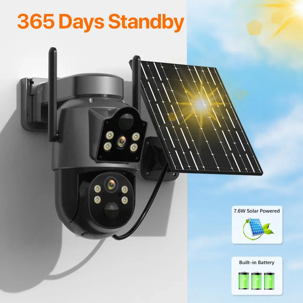   WiFi Solar PTZ IP Camera - Dual Lens Screen Outdoor Surveillance   