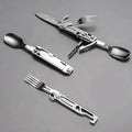  Outdoor Tableware Multi-function Portable Knife Fork Spoon Bottle Opener Foldable Cutlery Camping Equipment 