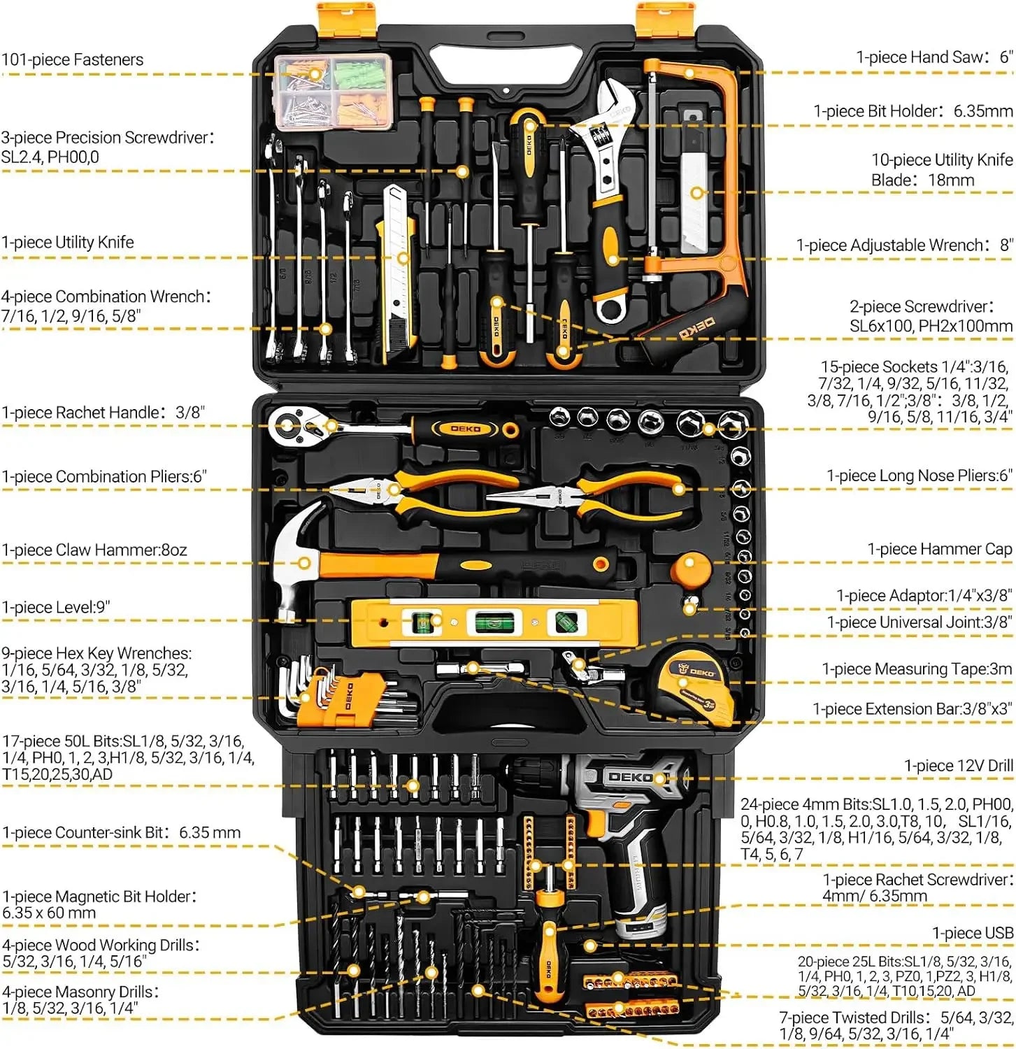   12V Cordless Drill Tool Kit Box – 238-Piece Tool Set with Organizer   