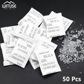  50-200 Packs Damp Moisture Dehumidifier Non-Toxic Silica Gel Desiccant Absorber Bag Clothes Food Storage For Kitchen Room Living #