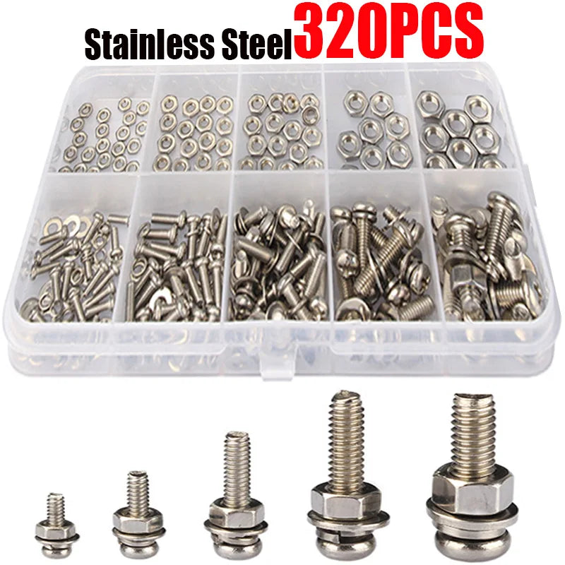   320PCS Stainless Steel Screws and Bolts Set - Assorted Fasteners Kit   