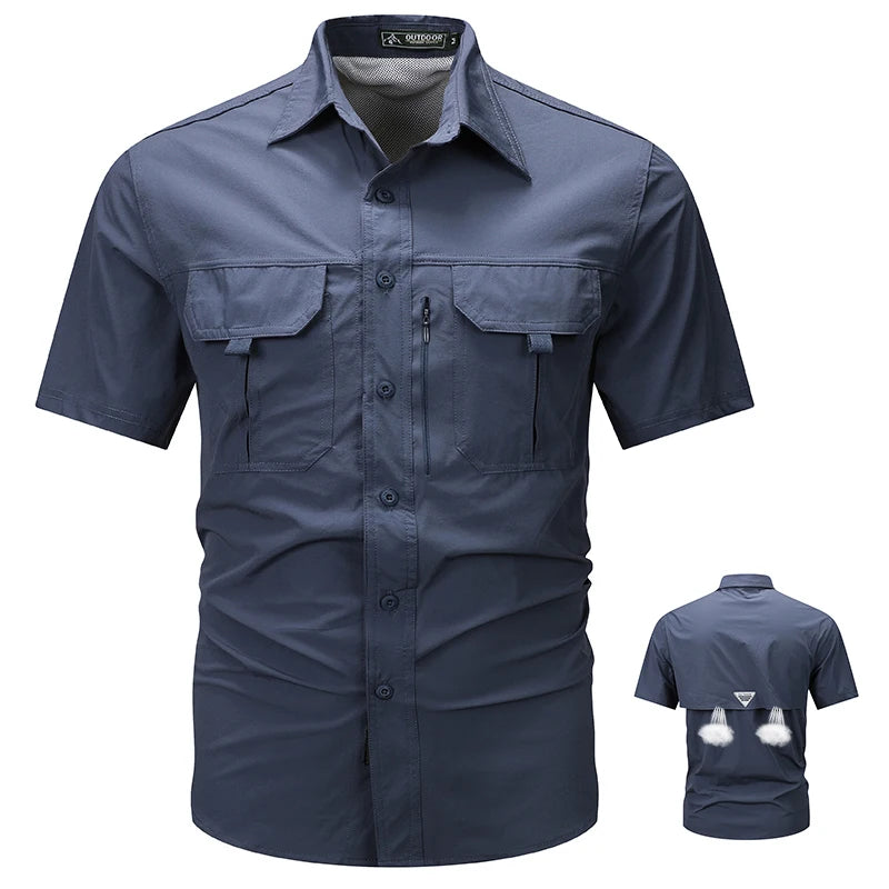   Men's Summer Short Sleeve Cargo Shirt - Casual Tactical Polo   