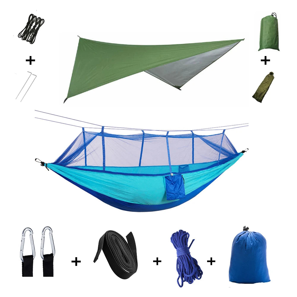  Anti Outdoor Camping Hammock With Mosquito Net And Rain Tent Equipment Supplies Shelters Camp Bed Survival Portable Hammock #