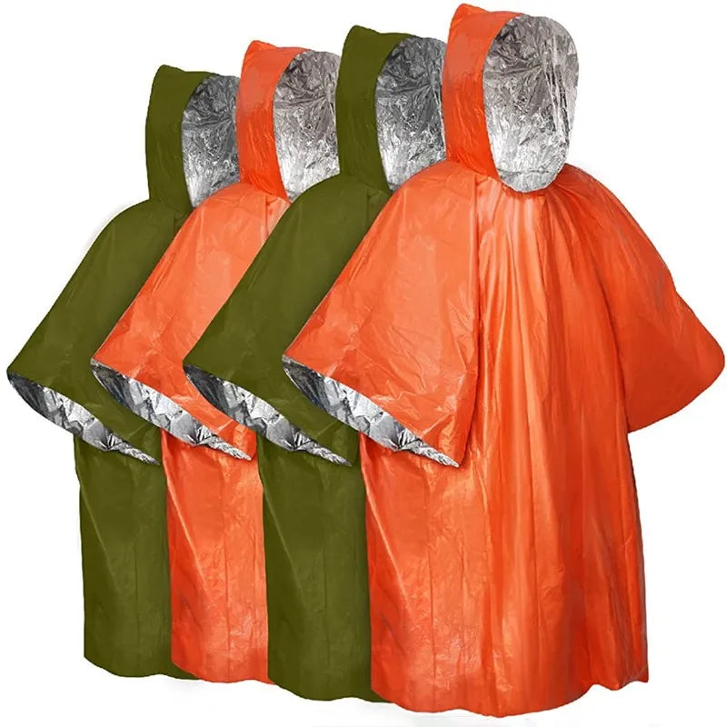  Emergency Waterproof Raincoat Aluminum Film Disposable Poncho Warm Thermal Rainwear Blankets Survival Tools Camping Equipment #