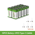   New 9V Rechargeable Battery 12800mAh Micro USB Lithium Batteries   