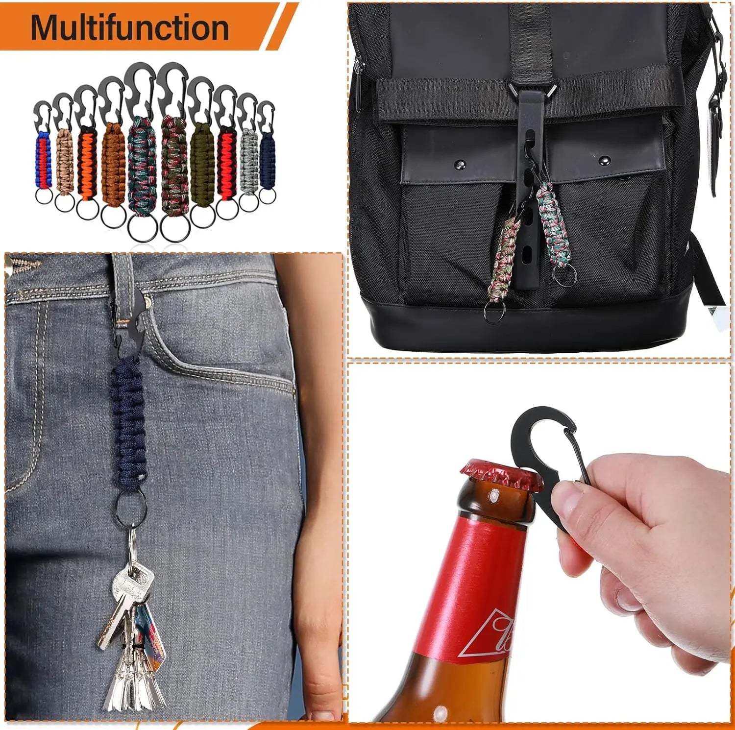   Paracord Keychain Survival Military Braided Lanyard Carabiner Rope Bottle Opener Cord Novelty Tools For Outdoor Camping Hiking   