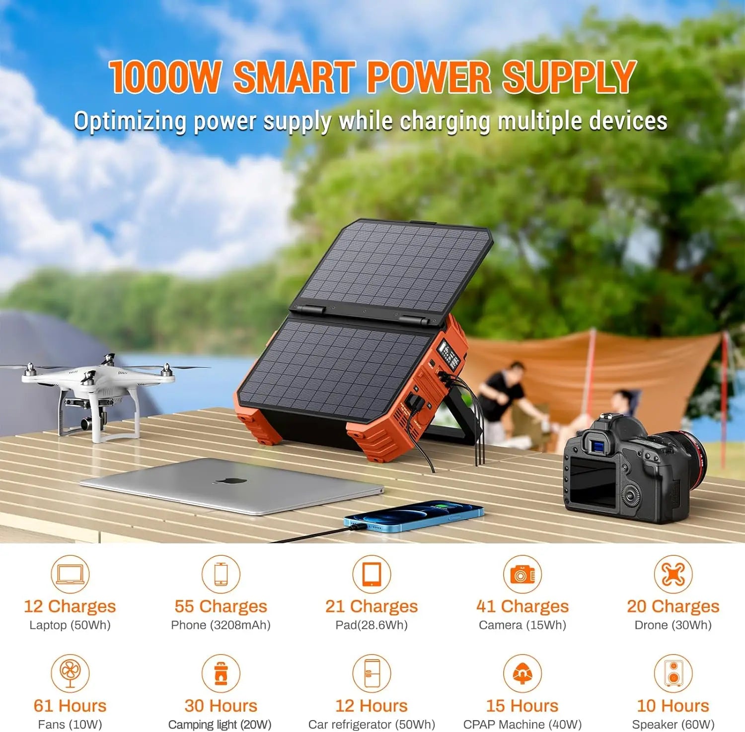   1000W Portable Power Station Solar Panel  614Wh LiFePO4 Battery   