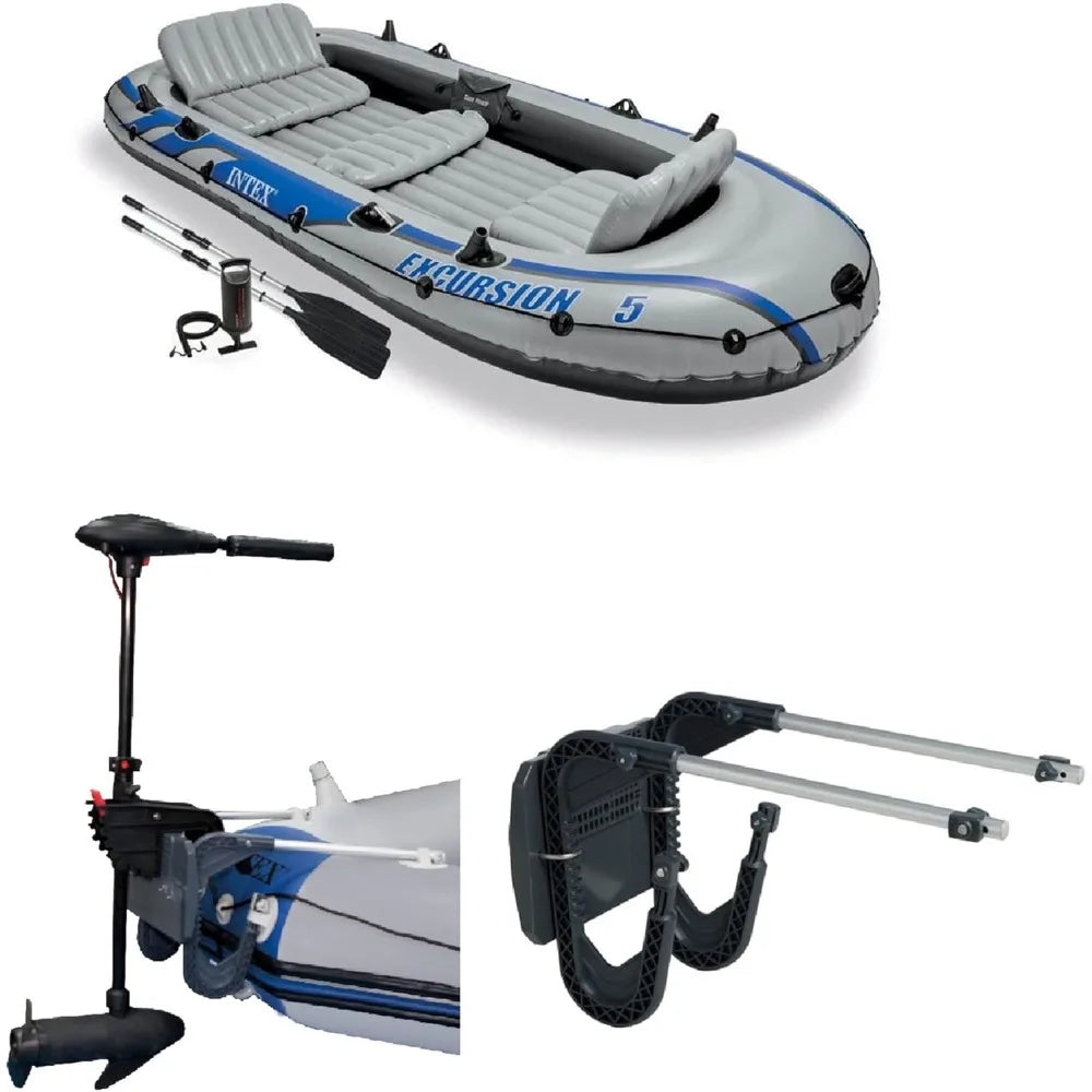   Inflatable Boat Set with Oars and Motor Mount - 5 Person Capacity   