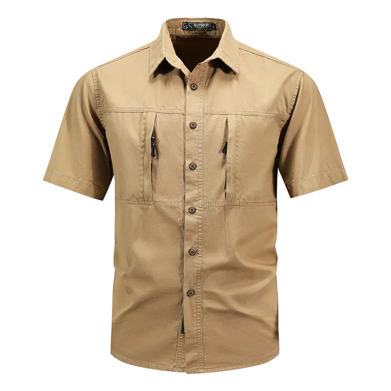   Men's Summer Short Sleeve Cargo Shirt - Casual Tactical Polo   