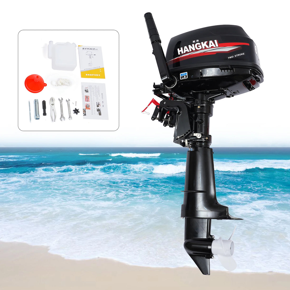   Hangkai 6 HP Black and Red Two-Stroke Outboard Boat Motor   