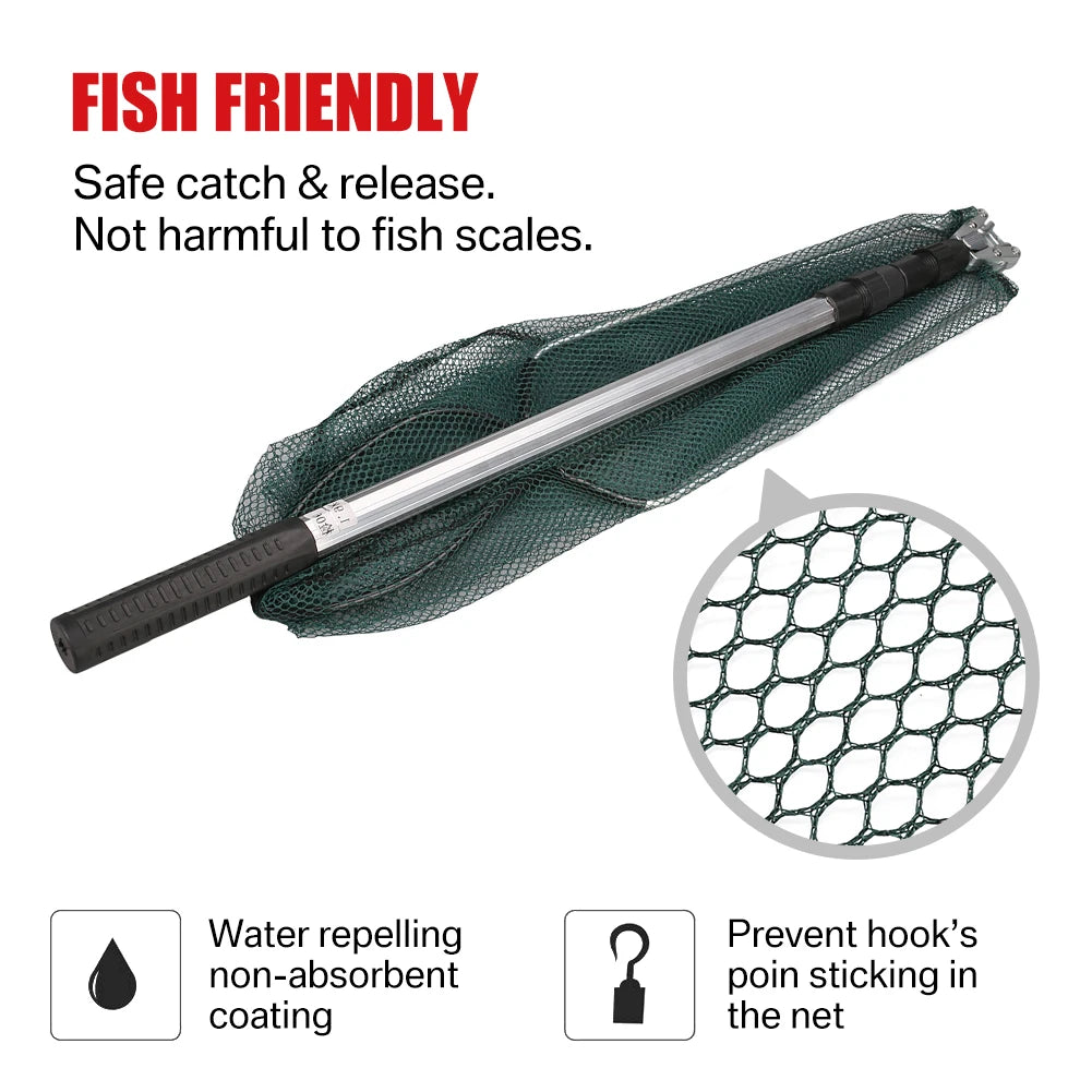 Fishing Landing Net Aluminum Alloy Durable Telescoping Extend to 190cm/130cm/55cm Folding Mesh Safe Fish Catching Releasing 
