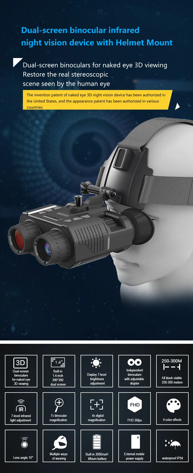  3D Infrared Night Vision Binoculars Telescope  Head Mount Camera 
