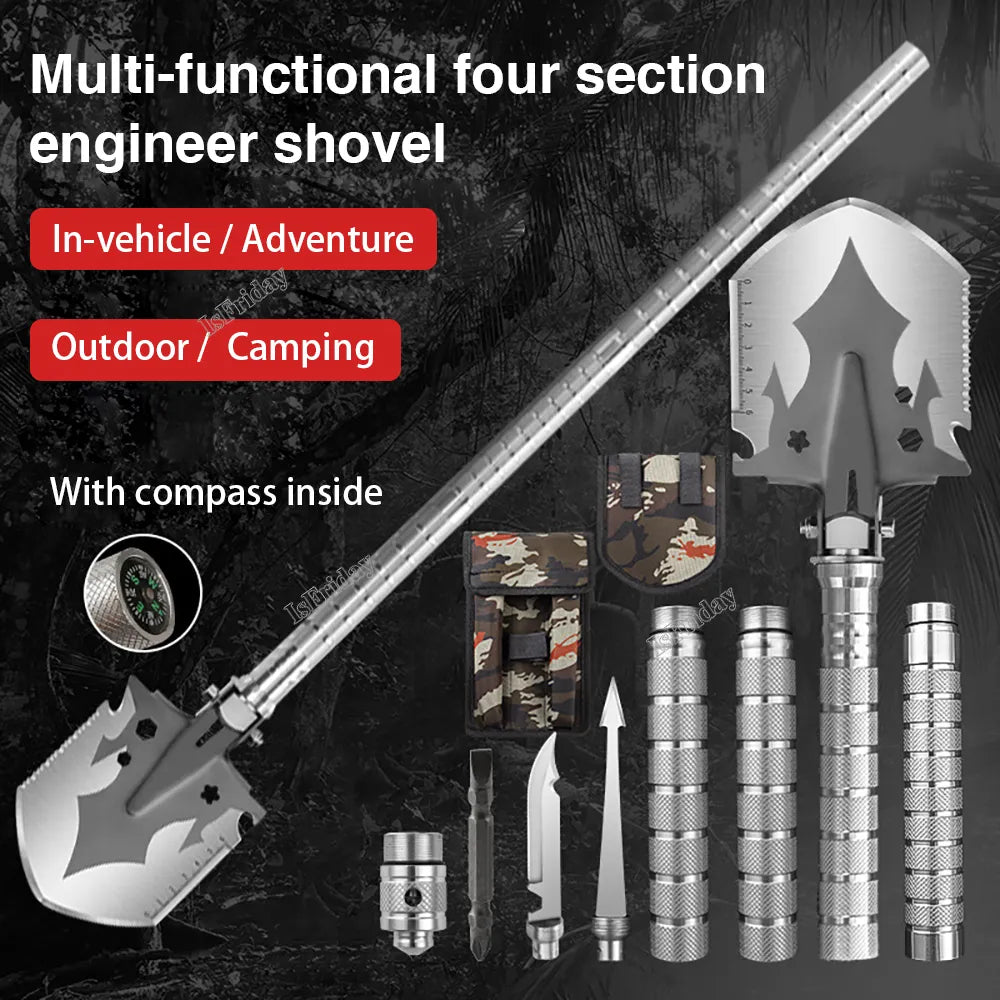  Multifunctional Outdoor Camping Shovel 4 Section Folding Shovel 