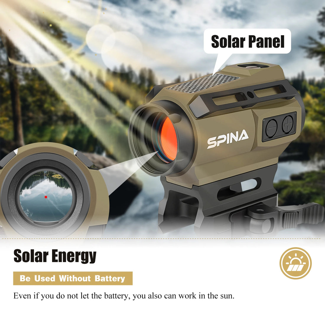   1x20 Solar Energy Red Dot Scope Sight | Compact, Waterproof, QD Mount   