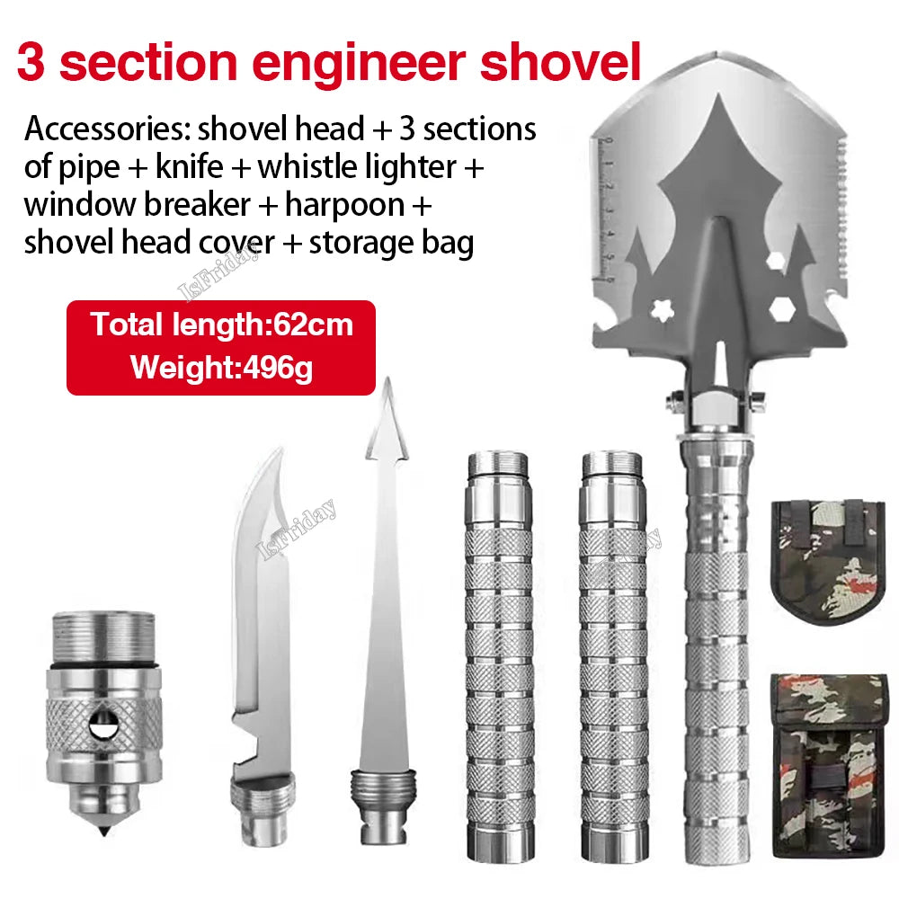   4 Section Engineer Shovel with Multi-Tool Accessories   