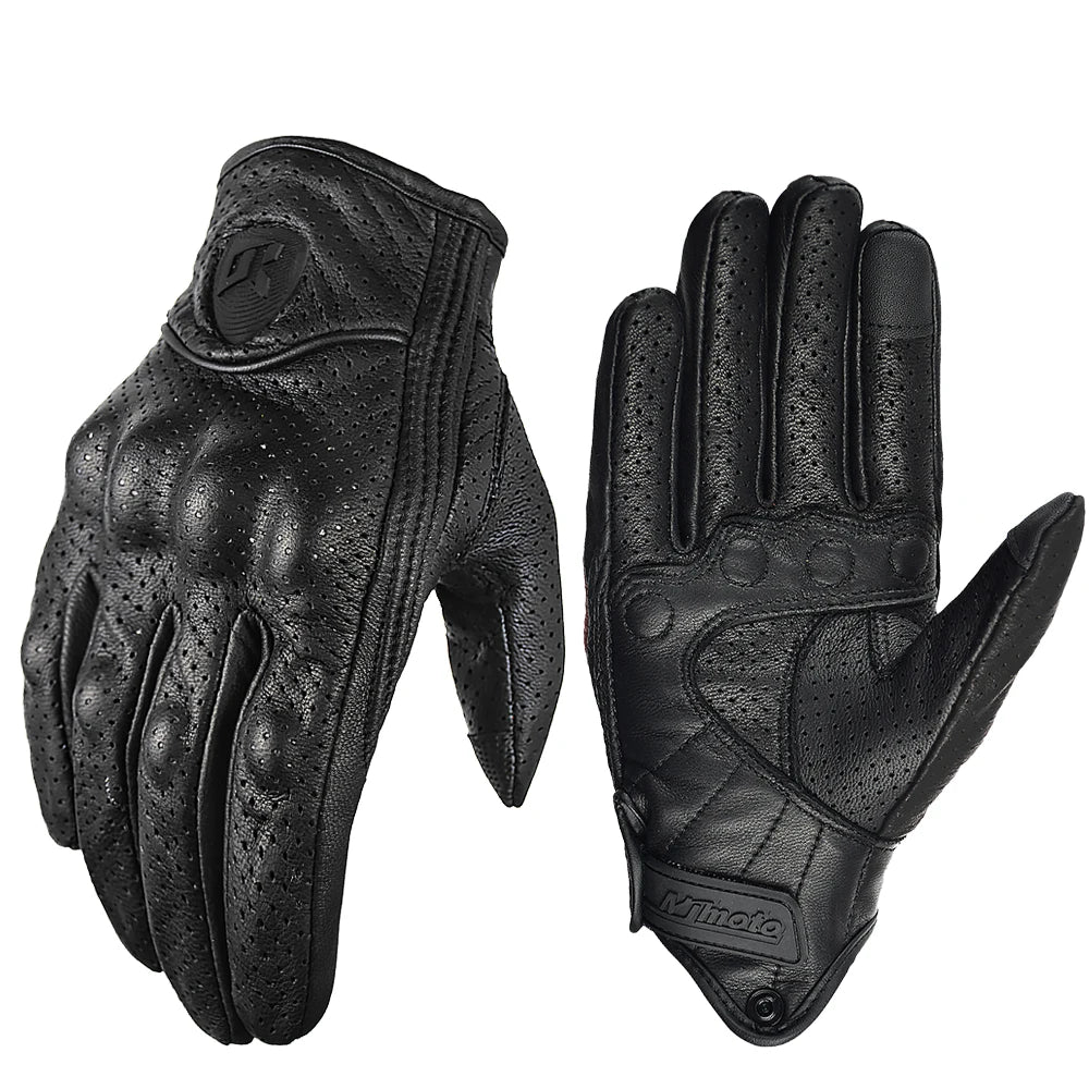   Goat Skin Vintage Leather Motorcycle Gloves Men Black Wear-resistant Touchscreen Anti-slip   