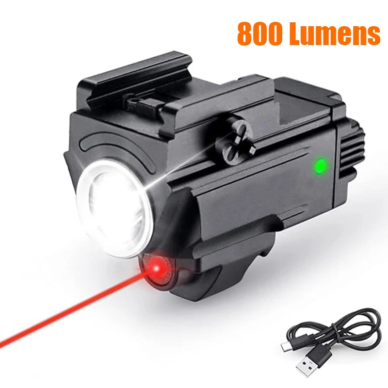   Mini Gun Light Laser 800 Lumens Pistol Flashlight Red Laser Sight   