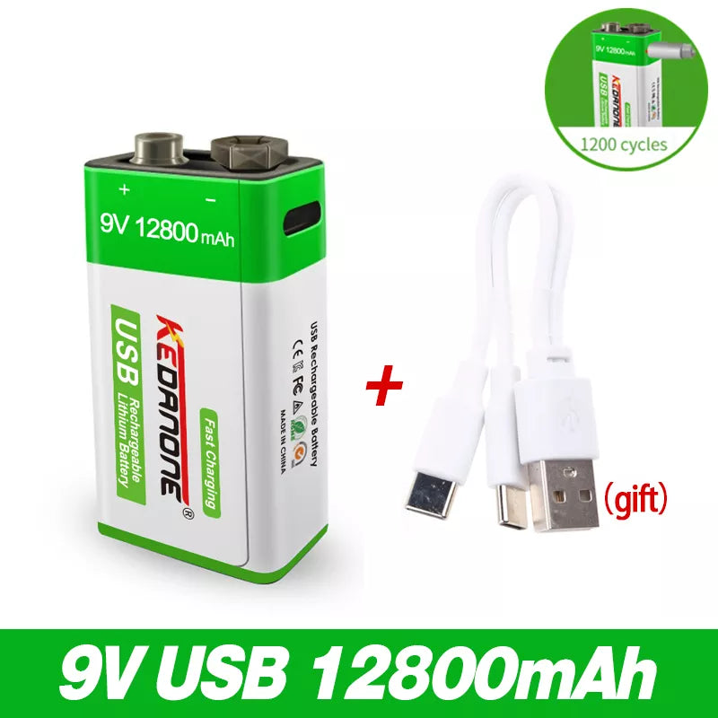 9V Rechargeable 12800mAh 6F22 Micro USB 9v Li-ion Lithium Batteries #