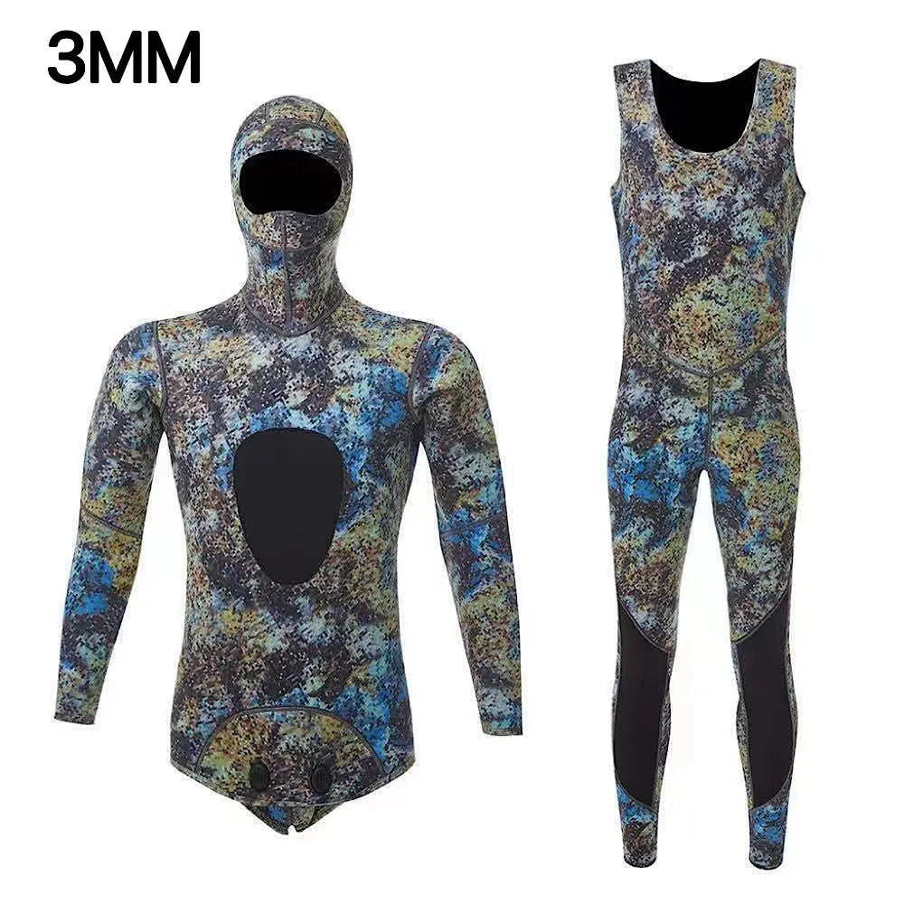   3mm Camouflage Neoprene Diving Suit with Hood - Waterproof Wetsuit   