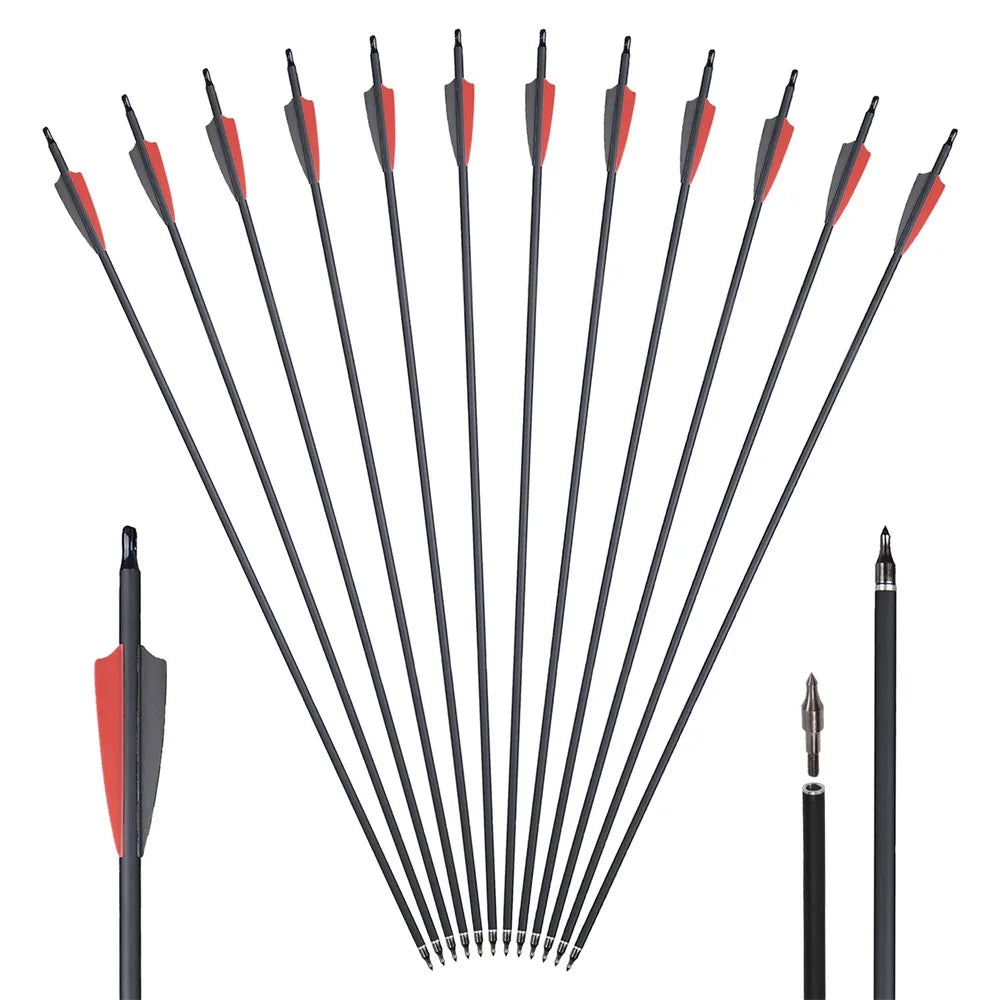  Toparchery Arrow 31inch Carbon Arrow Practice Hunting Arrows with Removable Tips for Compound & Recurve Bow 6/12/24 pcs #