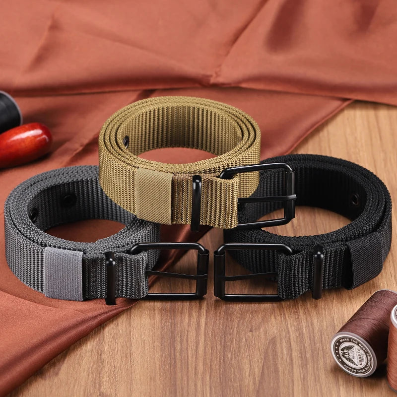   Men's Perforated Canvas Belt with Needle Buckle for Military Training   