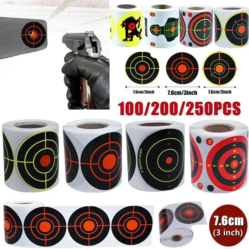 100/200/250Pcs Per Roll 3inch(7.50cm) Adhesive Shooting Sticker Targets Splatter Splash Amp Shooting Reactive Practice Training #