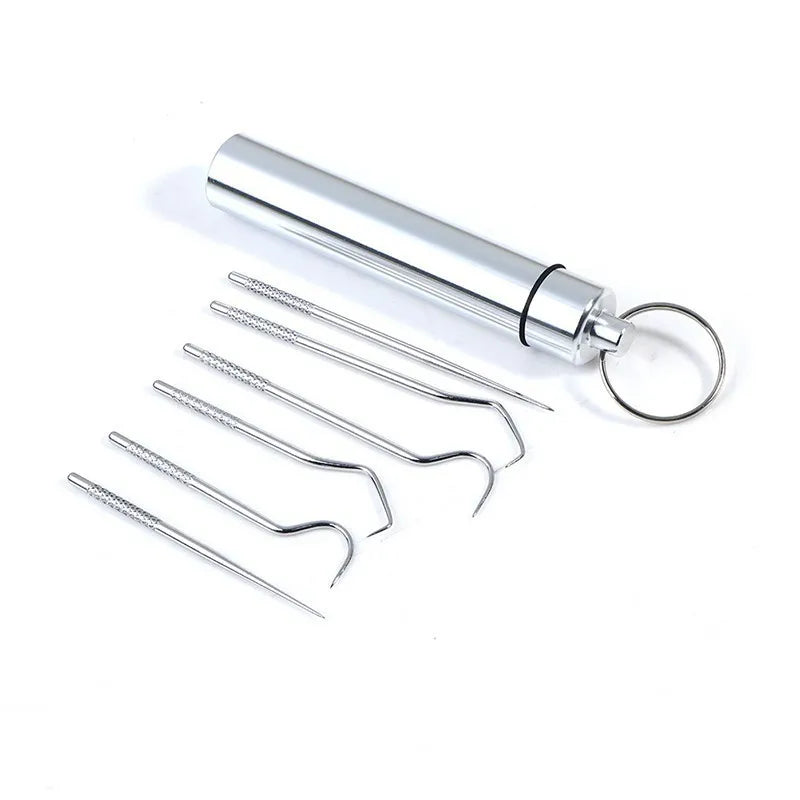  Portable Dental Tool Set Flossing Tooth Picking Tool Metal Stainless Steel Spiral Ear Pick Spoon Kit Oral Hygiene Tartar Removal 