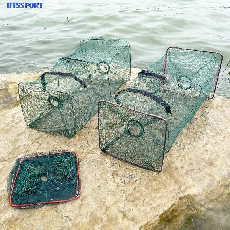  Fish Trap Net Fishing Gear Crab Prawn Shrimp Crayfish Lobster Crawdad Foldable #