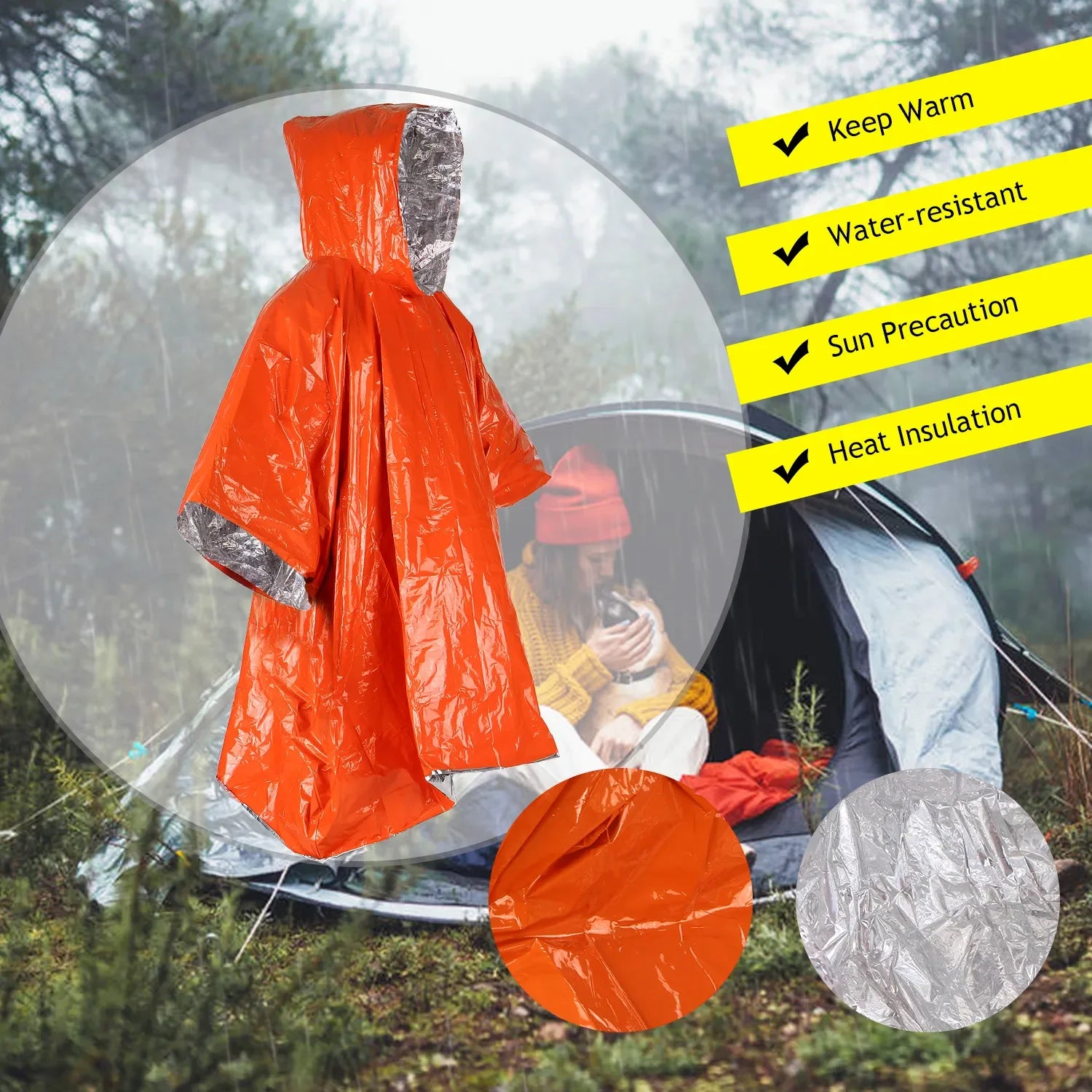  Emergency Waterproof Raincoat Aluminum Film Disposable Poncho Warm Thermal Rainwear Blankets Survival Tools Camping Equipment 