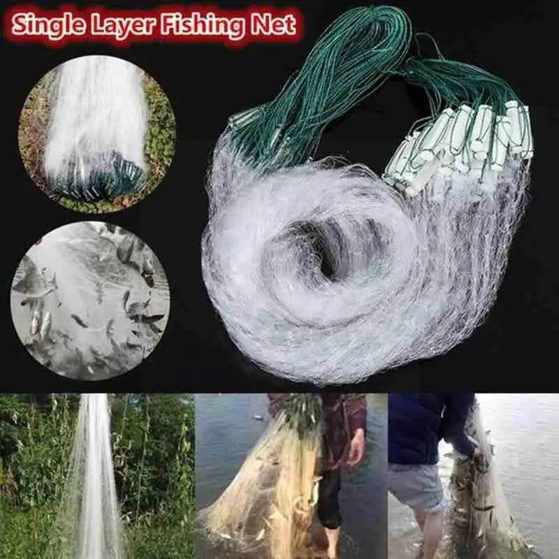 1PC Fishing Net Single Mesh Nylon rubber thread Durable Float Trap Monofilament Gill Net Fishing Accessory For Hand Casting Z0M2