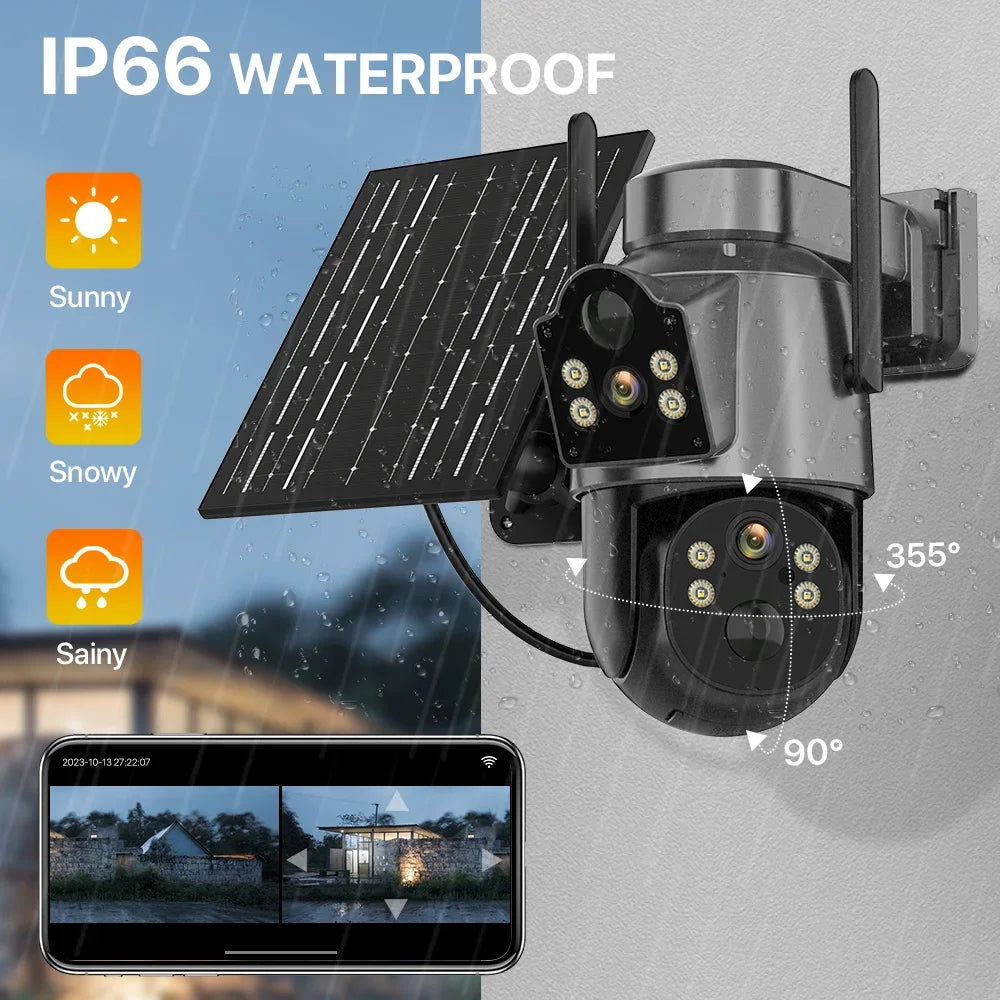   WiFi Solar PTZ IP Camera - Dual Lens Screen Outdoor Surveillance   