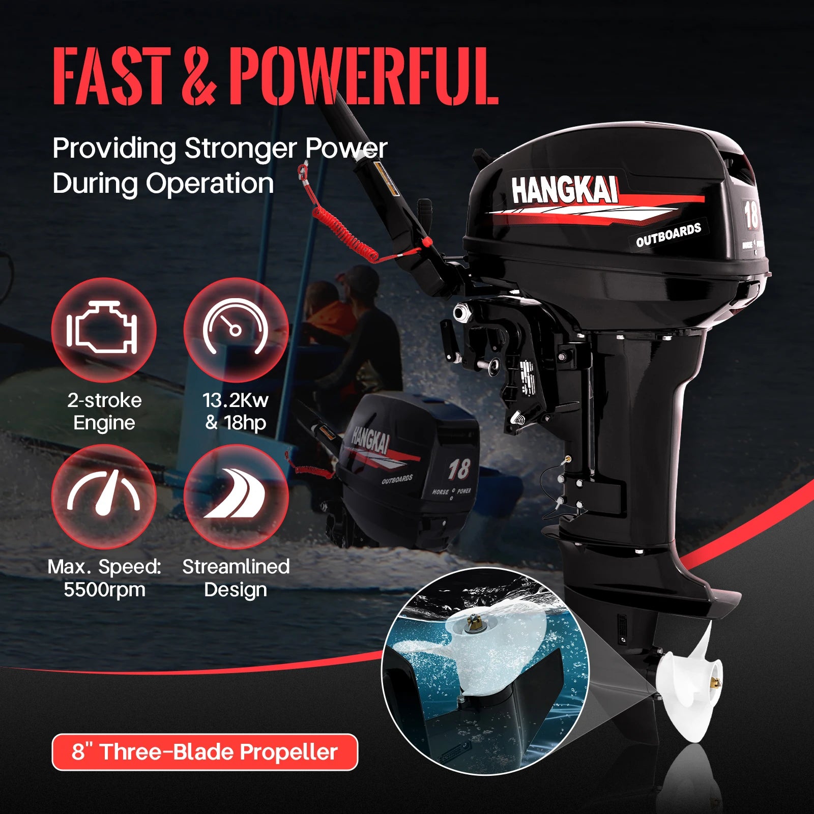   4-Stroke Portable Outboard Motor with Fuel Tank and Spare Parts   