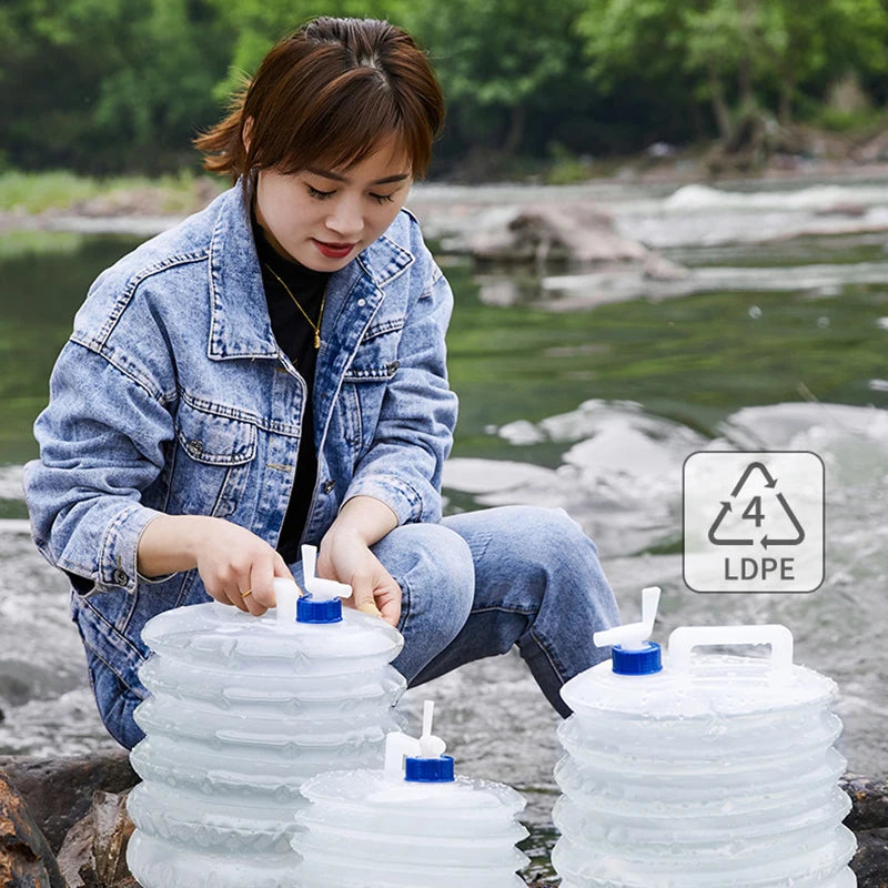  Folding Water Bag Retractable Bucket Water Portable Container Faucet #