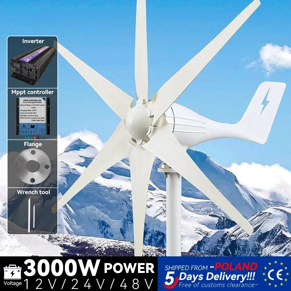  2000W 3000W Dynamo Wind Turbines Power Generator 2KW 3kw 12v 24v 48v With MPPT Charge Controller RV Yacht Farm Small  Home Use #