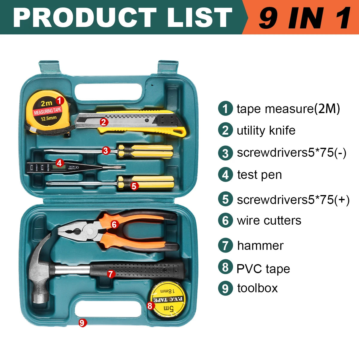   8/9/12/13Piece Tools Set General House hold Hand Tool Kit   