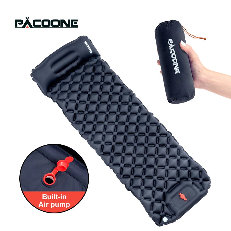   PACOONE Compact Inflatable Sleeping Pad – Built-In Air Pump   