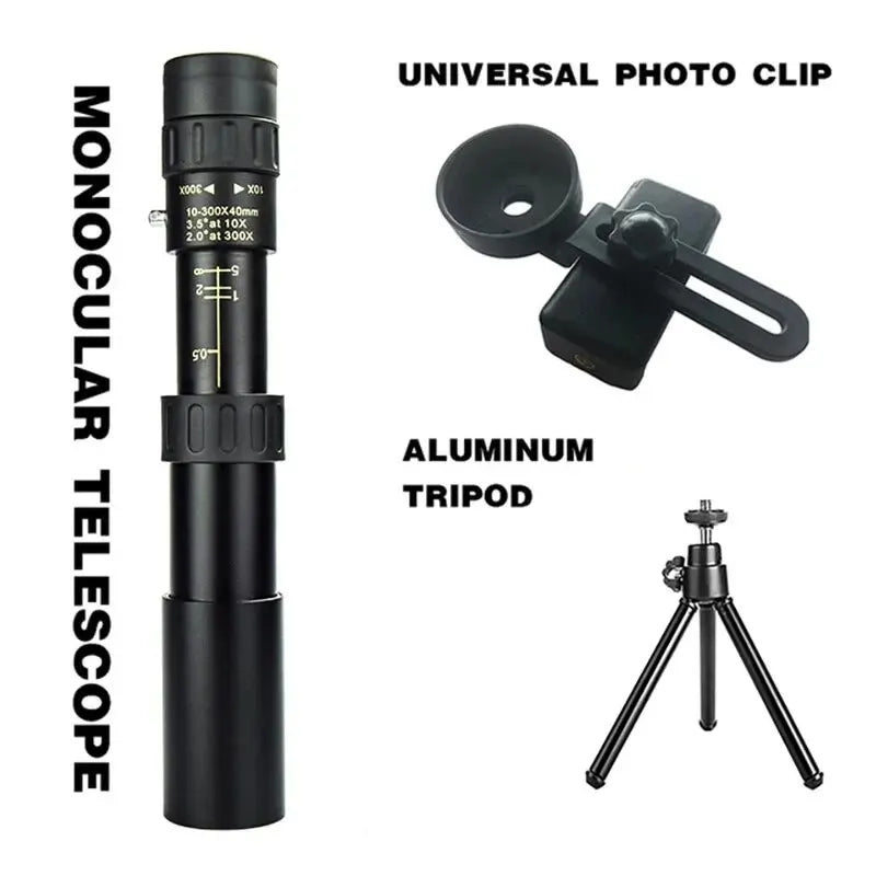   10-300X Zoom HD Binoculars & Monocular Telescope - Portable, Durable   