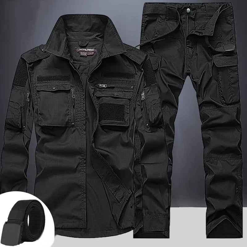  Summer Tactical Sets Mens Outdoor Breathable Multiple Pockets Combat Training Military Long Sleeve Shirts Cargo Pants Suits Male 