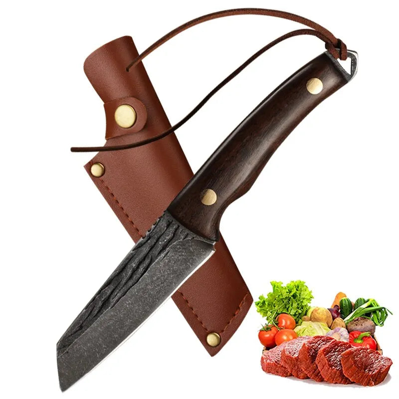   Handmade High Carbon Steel Chef Knife with Leather Sheath   